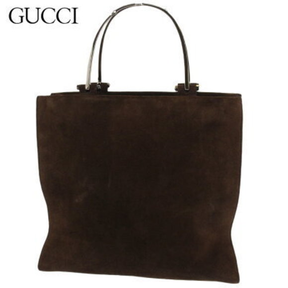 Gucci Tote Bag Handbag Bit Motif Handle Brown Suede - Picture 1 of 6